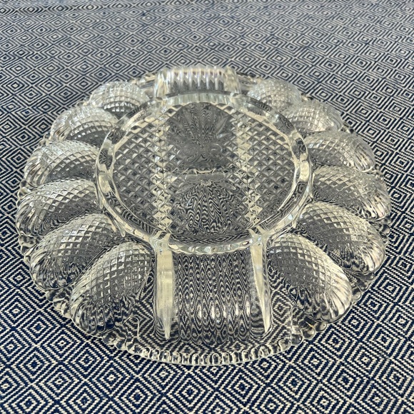 Deviled Egg & Relish Plate, 11" Crystal Platter Vintage Diamond Shape Cut Party - Picture 15 of 16